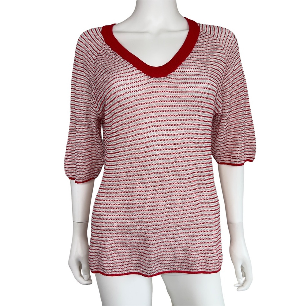 Zadig & Voltaire Red Silver Metallic Sweater Top Fishnet Small